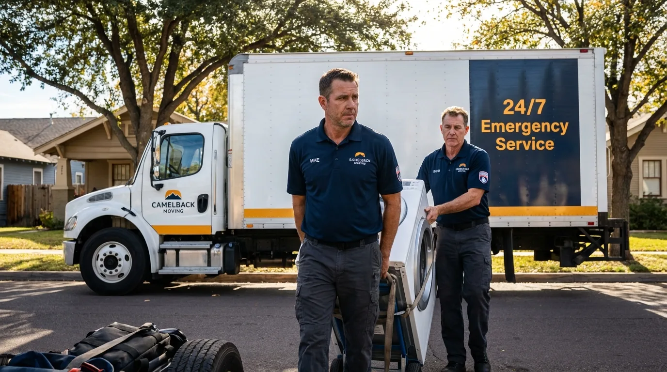 CamelBack Moving crew loading furniture in Hughes Springs, TX
