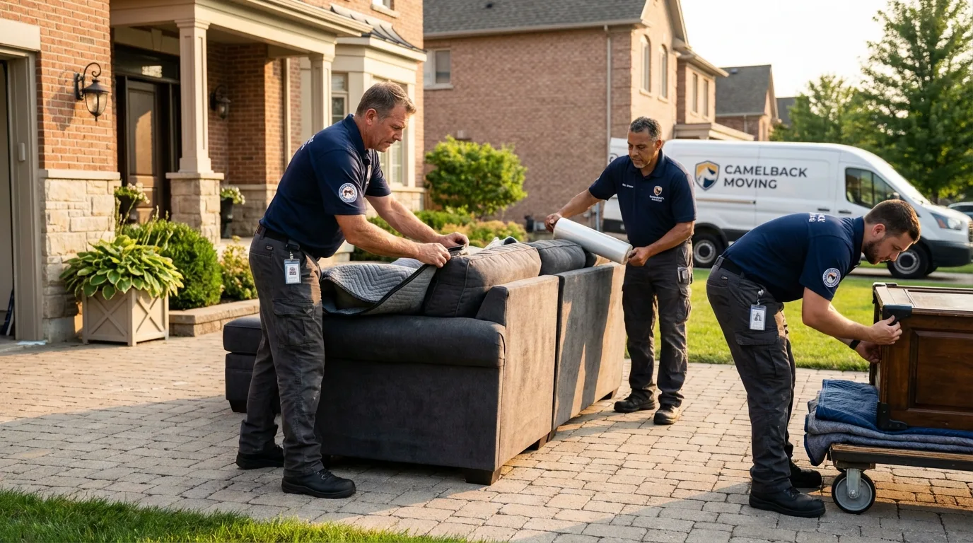 Large estate moving crew wrapping furniture in Hughes Springs, TX