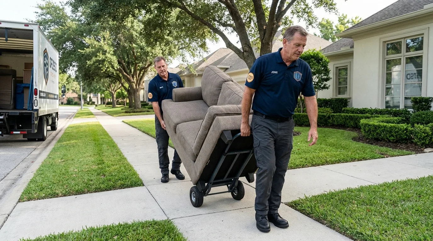Local residential moving crew loading furniture in Hughes Springs, TX