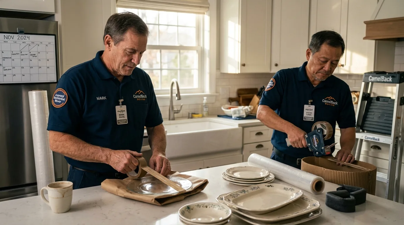 Professional crew packing kitchen dishware in Hughes Springs, TX